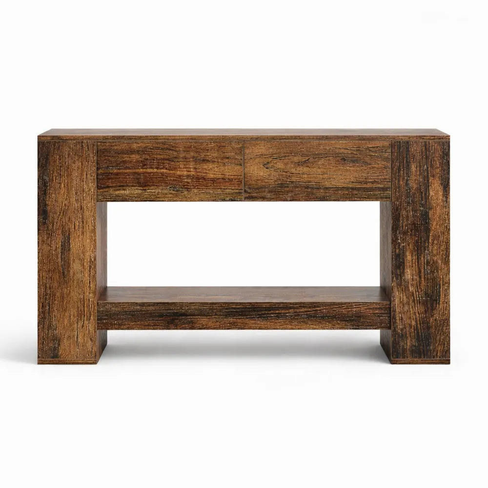 Table Console Bois avec Tiroir, Meuble d'Appoint Entrée, 140x30x85 cm, Brun Rustique