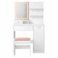 Coiffeuse Moderne avec Miroir LED, Tabouret et Rangement Ajustable