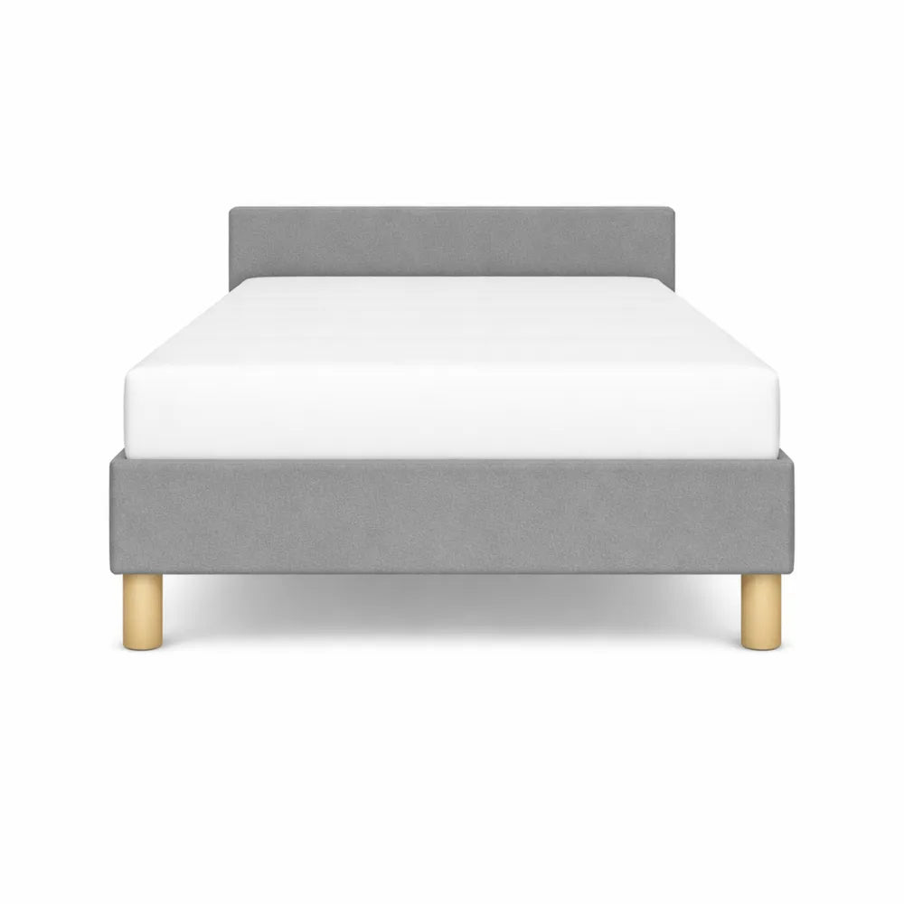 Lit Simple Style Moderne en Tissu Gris avec Pieds Solides