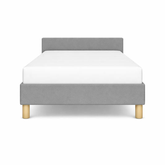 Lit Simple Style Moderne en Tissu Gris avec Pieds Solides