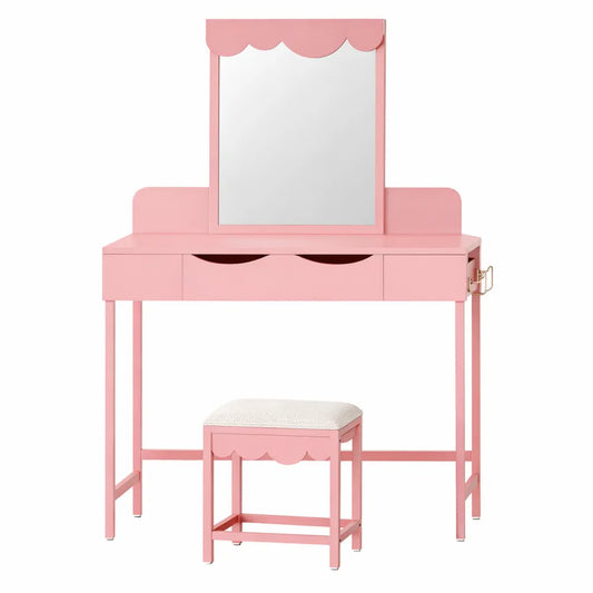 Coiffeuse moderne avec miroir éclairé et rangement ajustable