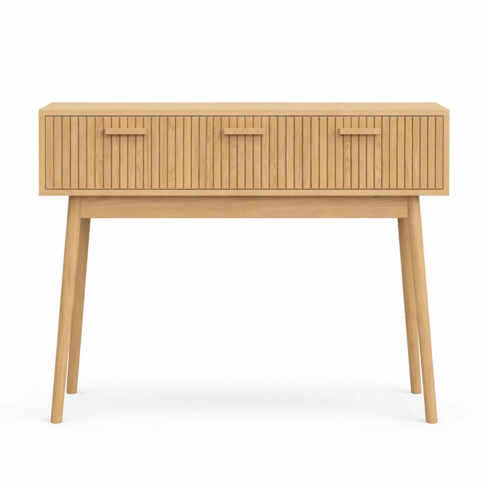 Console en bois avec 2 tiroirs, finition chêne