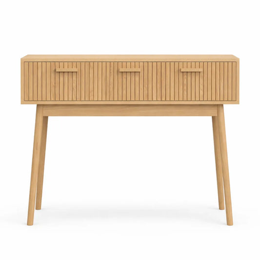 Console en bois avec 2 tiroirs, finition chêne
