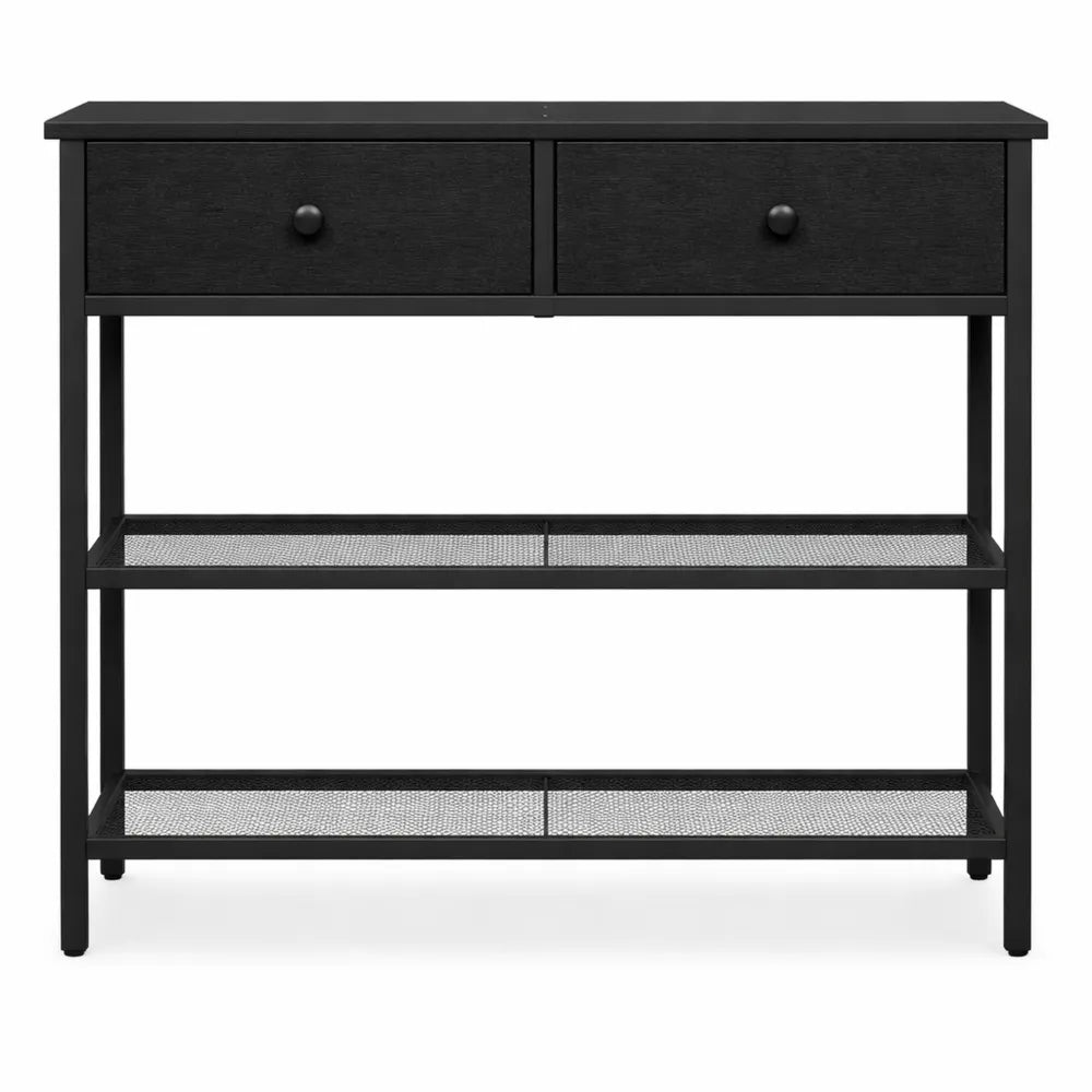 Table console avec tiroirs en tissu, style industriel, noir
