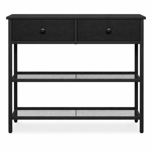Table console avec tiroirs en tissu, style industriel, noir