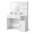 Coiffeuse Blanche avec Miroir LED Réglable et Espace de Rangement