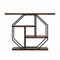 Table d'entrée en bois avec étagères géométriques en métal