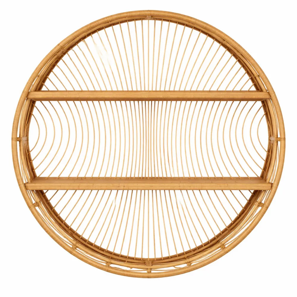 Étagère Murale Ronde en Bambou à 2 Niveaux, Style Bohème, Diamètre 70 cm