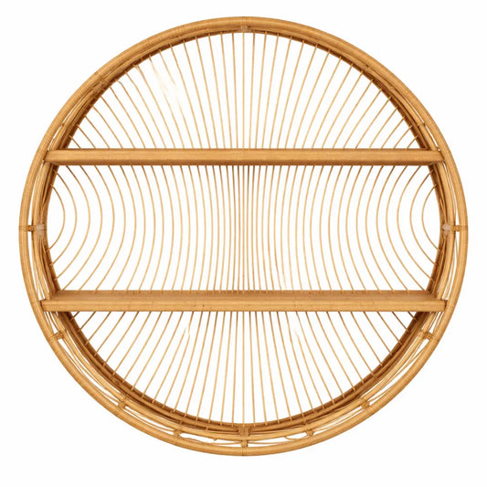 Étagère Murale Ronde en Bambou à 2 Niveaux, Style Bohème, Diamètre 70 cm
