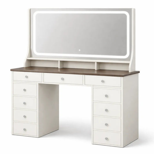 Coiffeuse Moderne avec Miroir LED et Tiroirs Multiples pour Chambre
