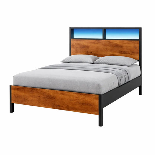 Lit une place 90x200 avec éclairage LED et rangement intégré