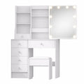 Table de Maquillage avec Miroir et Lumière, 6 Tiroirs et Étagères, Blanc