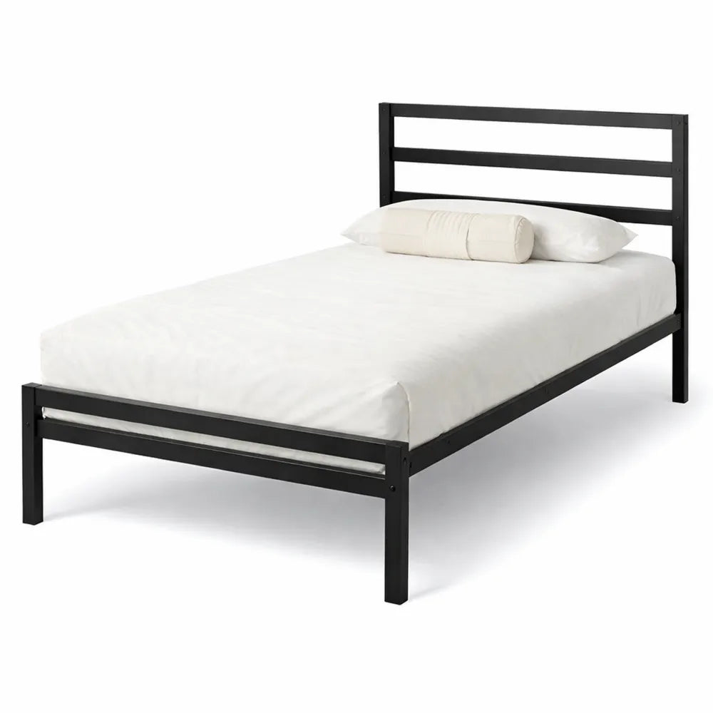 Lit en Métal 90x200 cm avec Sommier Silencieux et Rangement