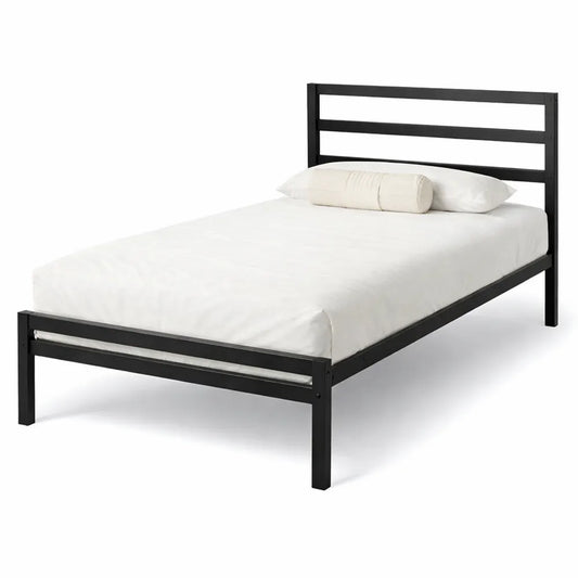 Lit en Métal 90x200 cm avec Sommier Silencieux et Rangement
