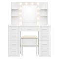 Table de Maquillage Moderne avec Miroir et Tabouret, Éclairage LED Réglable, 7 Tiroirs et 4 Étagères de Rangement