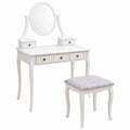Table de Maquillage avec Miroir et Tabouret, 5 Tiroirs, Structure en Bois