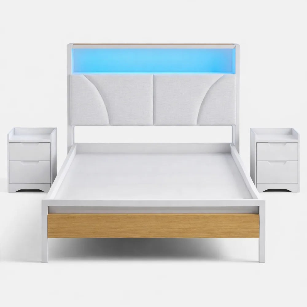 Lit Simple 90x190 avec Éclairage LED et Rangement Métal