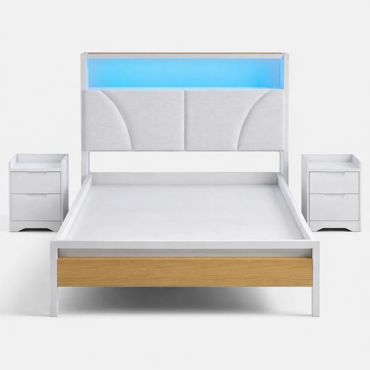 Lit Simple 90x190 avec Éclairage LED et Rangement Métal